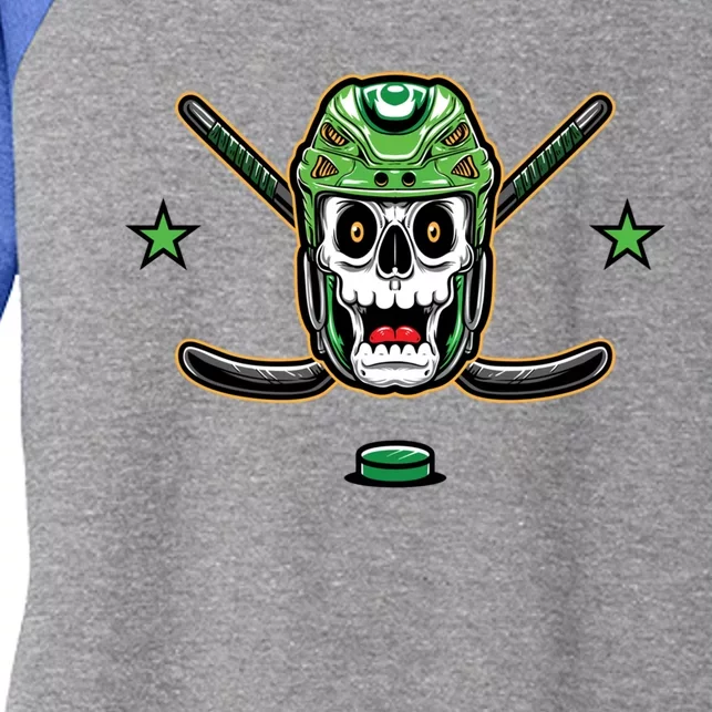 Happy St Hat Tricks Day Hockey Skull Gift Women's Tri-Blend 3/4-Sleeve Raglan Shirt