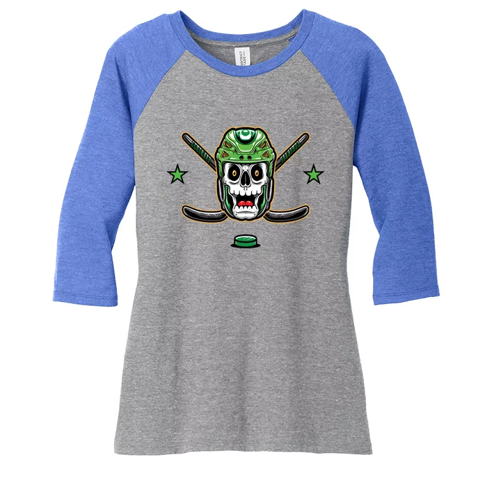 Happy St Hat Tricks Day Hockey Skull Gift Women's Tri-Blend 3/4-Sleeve Raglan Shirt