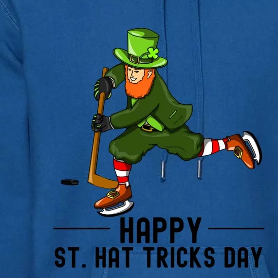 Happy St Hat Tricks Day Leprechaun Hockey Player Great Gift Premium Hoodie