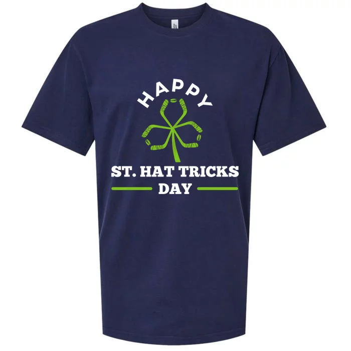 Happy St Hat Tricks Day Hockey Sticks Shamrock Gift Sueded Cloud Jersey T-Shirt