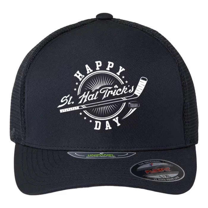 Happy St Hat Trick's Day St Patrick's Day Hockey Design Funny Gift Flexfit Unipanel Trucker Cap