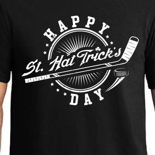 Happy St Hat Trick's Day St Patrick's Day Hockey Design Funny Gift Pajama Set