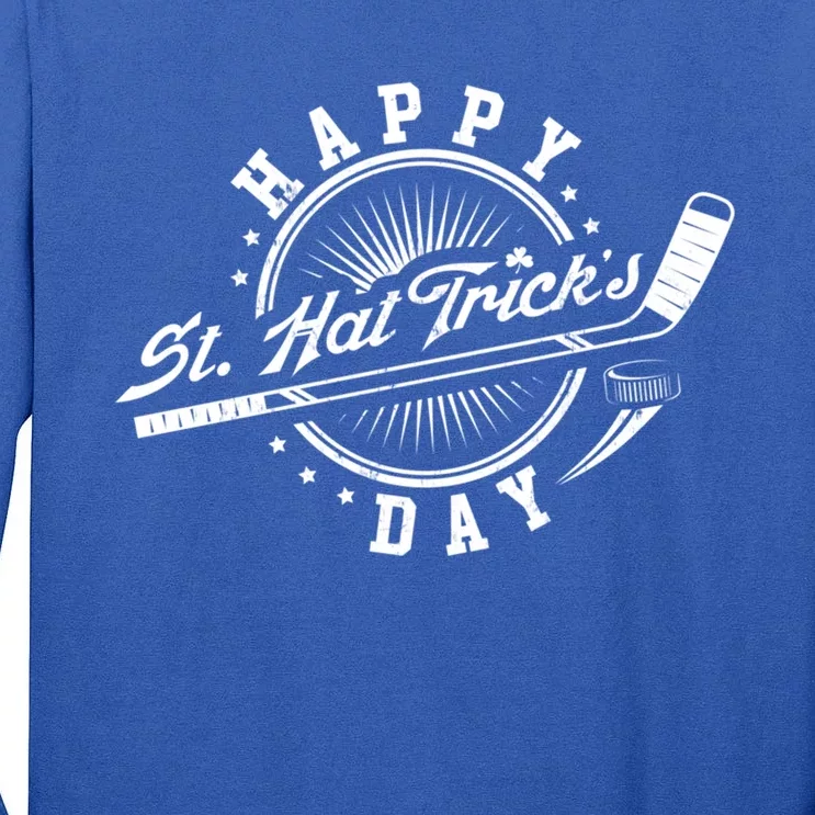 Happy St Hat Trick's Day St Patrick's Day Hockey Design Funny Gift Tall Long Sleeve T-Shirt