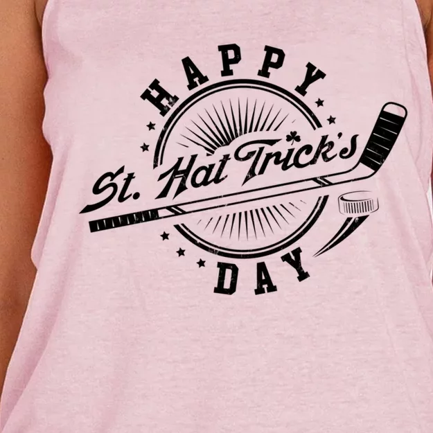 Happy St Hat Trick's Day St Patrick's Day Hockey Design Funny Gift Women's Knotted Racerback Tank