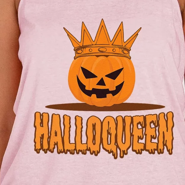 Halloqueen Spooky Happy Halloween Pumpkin Women's Knotted Racerback Tank