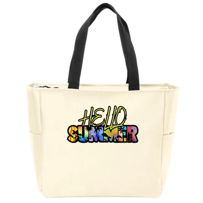 Hello Summer Hawaii Beach Summer Vacation Family Tie Dye Zip Tote Bag