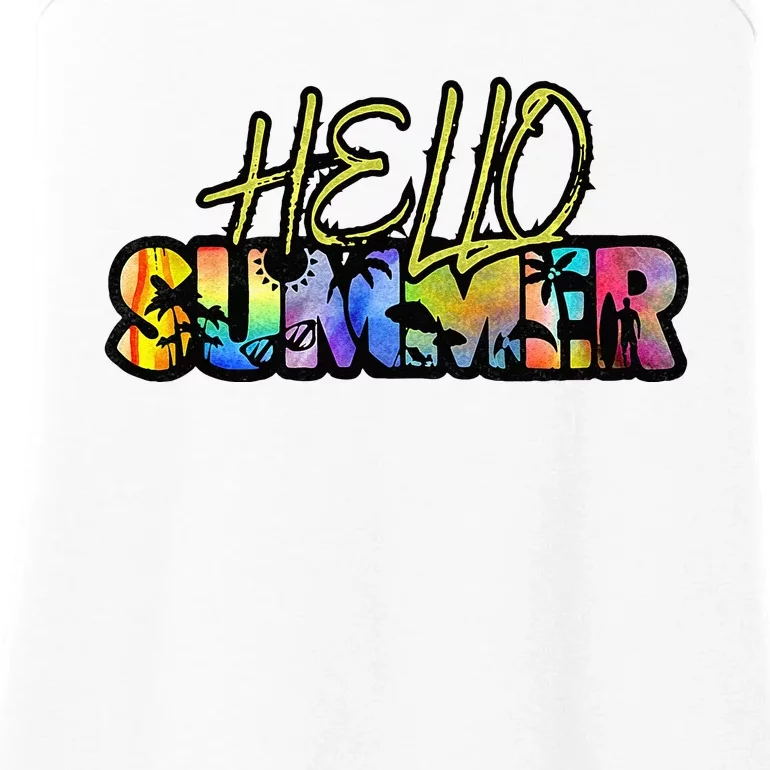 Hello Summer Hawaii Beach Summer Vacation Family Tie Dye Ladies Essential Tank