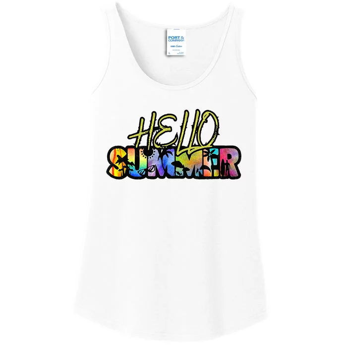 Hello Summer Hawaii Beach Summer Vacation Family Tie Dye Ladies Essential Tank