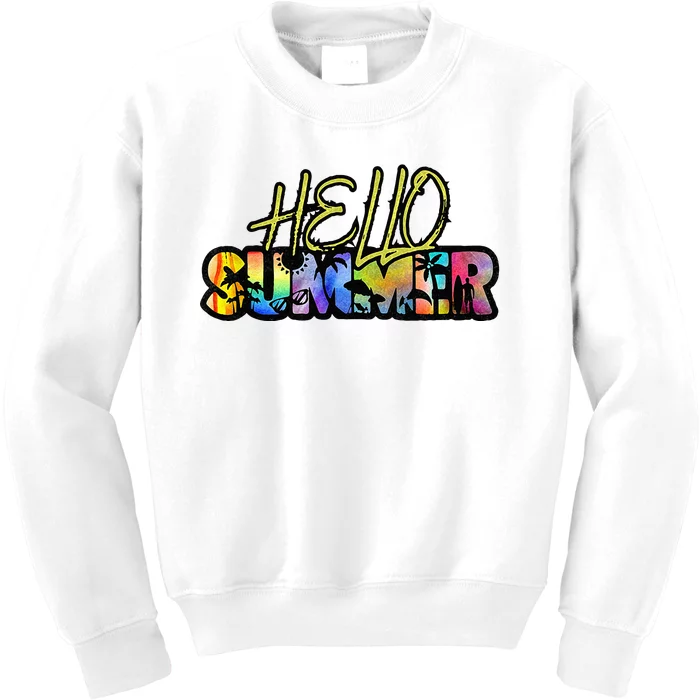 Hello Summer Hawaii Beach Summer Vacation Family Tie Dye Kids Sweatshirt