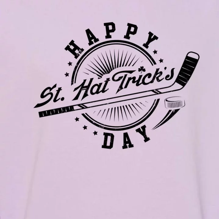 Happy St Hat Tricks Day St Patricks Day Hockey Design Gift Garment-Dyed Sweatshirt