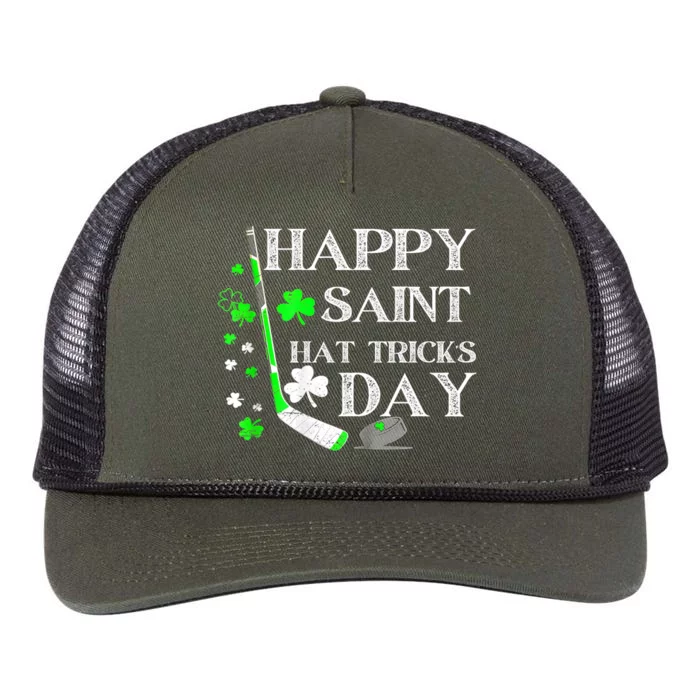 Happy Saint Hat Tricks Day Funny St PatrickS Day Ice Hockey Retro Rope Trucker Hat Cap