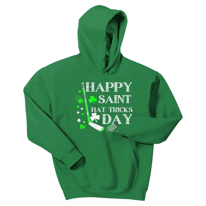 Happy Saint Hat Tricks Day Funny St PatrickS Day Ice Hockey Kids Hoodie