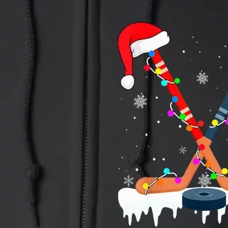 Hockey Santa Hat Christmas Lights Funny Sport Xmas PJs Full Zip Hoodie