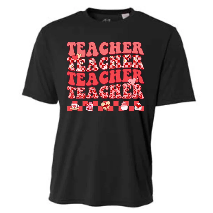 Hippie Sweet Heart Teacher funny Valentine's Day Cooling Performance Crew T-Shirt