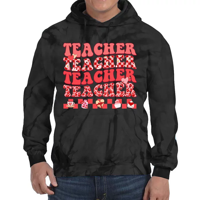 Hippie Sweet Heart Teacher funny Valentine's Day Tie Dye Hoodie