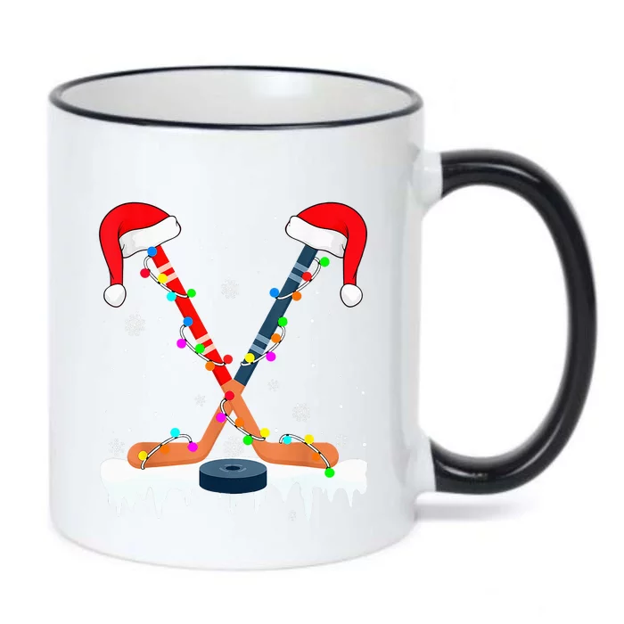 Hockey Santa Hat Christmas Lights Funny Sport  Xmas PJs Black Color Changing Mug