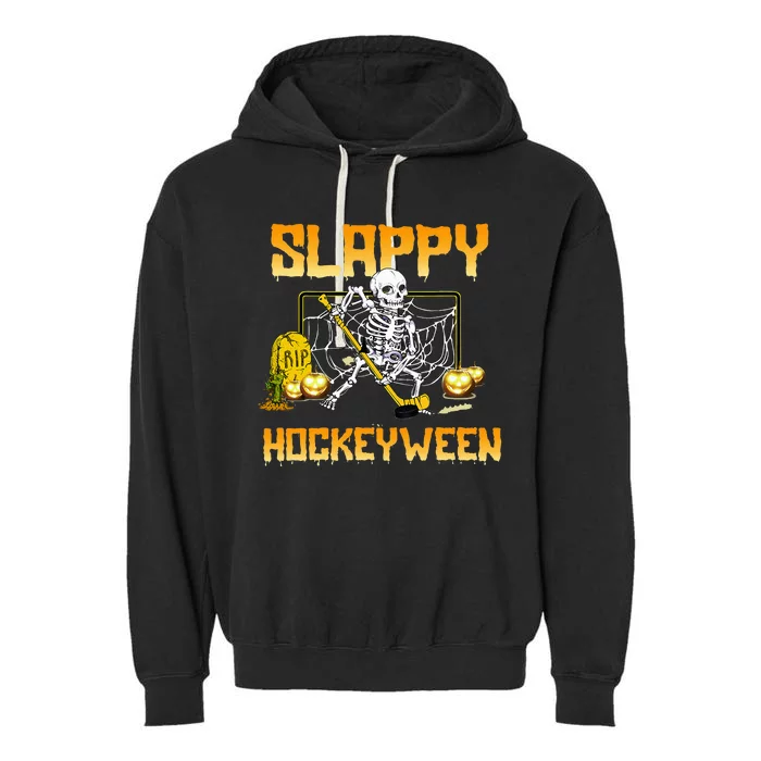 Hockey Slappy Hockeyween Skeleton Halloween Costume Garment-Dyed Fleece Hoodie