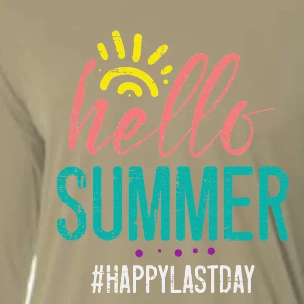 Hello Summer Happy Last Day Of School Teacher Cooling Performance Long Sleeve Crew