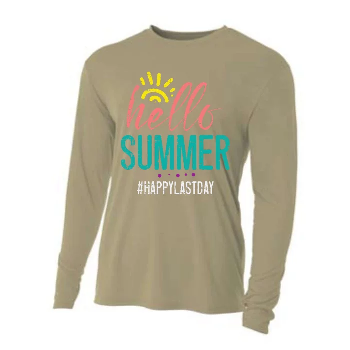 Hello Summer Happy Last Day Of School Teacher Cooling Performance Long Sleeve Crew