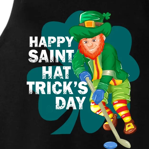 Happy St Hat Tricks Day Leprechaun Ice Hockey Coach Player Gift Ladies Tri-Blend Wicking Tank