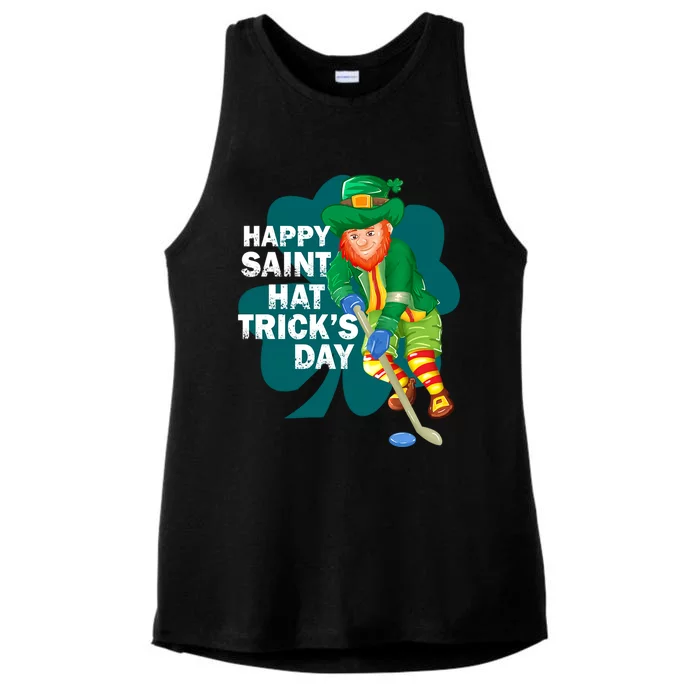 Happy St Hat Tricks Day Leprechaun Ice Hockey Coach Player Gift Ladies Tri-Blend Wicking Tank