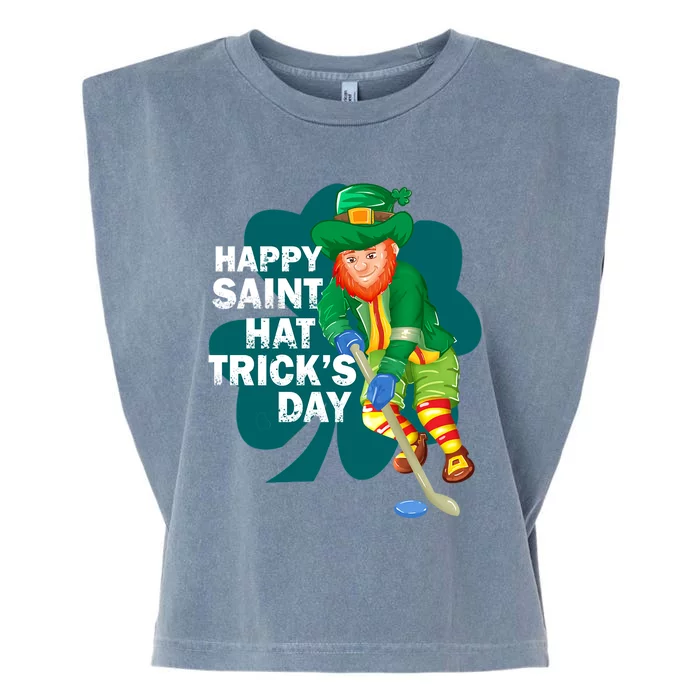 Happy St Hat Tricks Day Leprechaun Ice Hockey Coach Player Gift Garment-Dyed Women's Muscle Tee