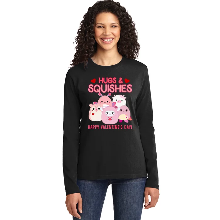 Hugs & Squishes Happy ValentineS Day Cute Squish!Mallow Valentine Ladies Long Sleeve Shirt