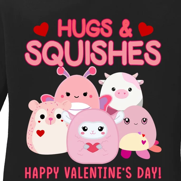 Hugs & Squishes Happy ValentineS Day Cute Squish!Mallow Valentine Ladies Long Sleeve Shirt