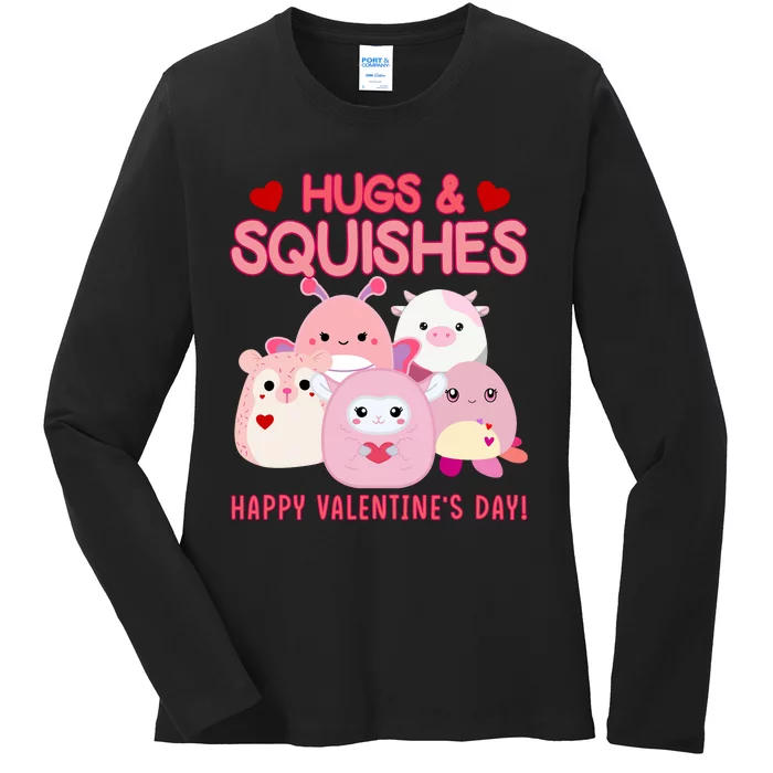 Hugs & Squishes Happy ValentineS Day Cute Squish!Mallow Valentine Ladies Long Sleeve Shirt