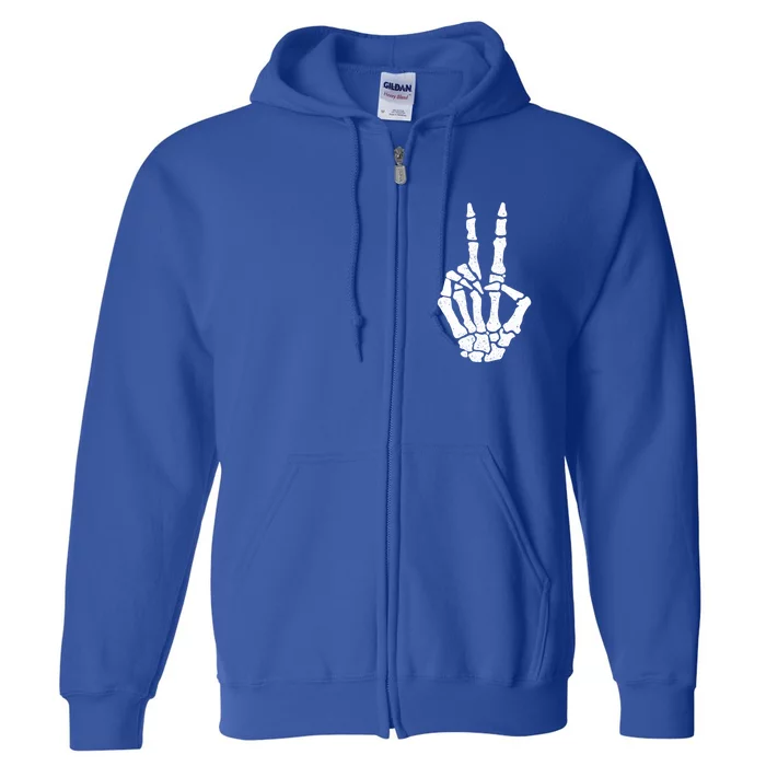 Halloween Skeleton Hand Peace Sign Funny Costume Gift Full Zip Hoodie