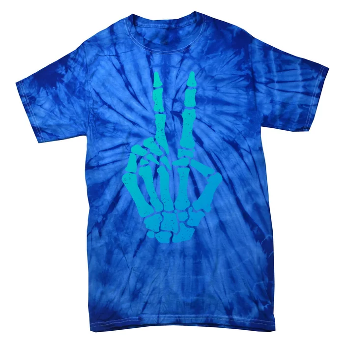 Halloween Skeleton Hand Peace Sign Funny Costume Gift Tie-Dye T-Shirt