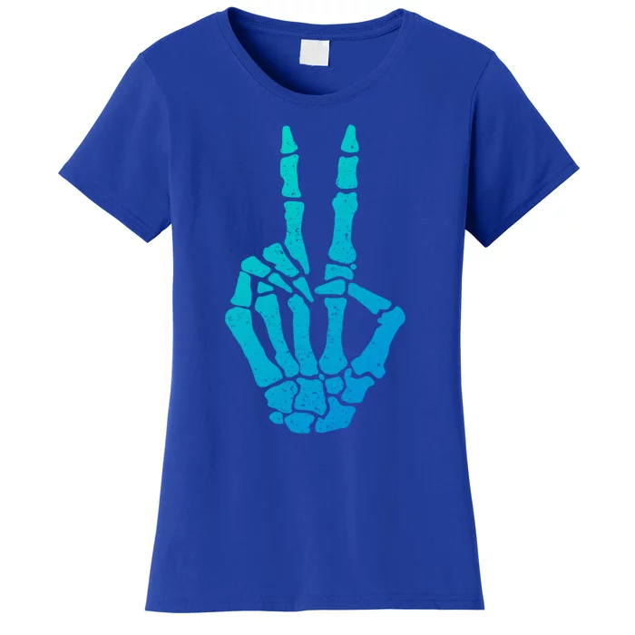 Halloween Skeleton Hand Peace Sign Funny Costume Gift Women's T-Shirt