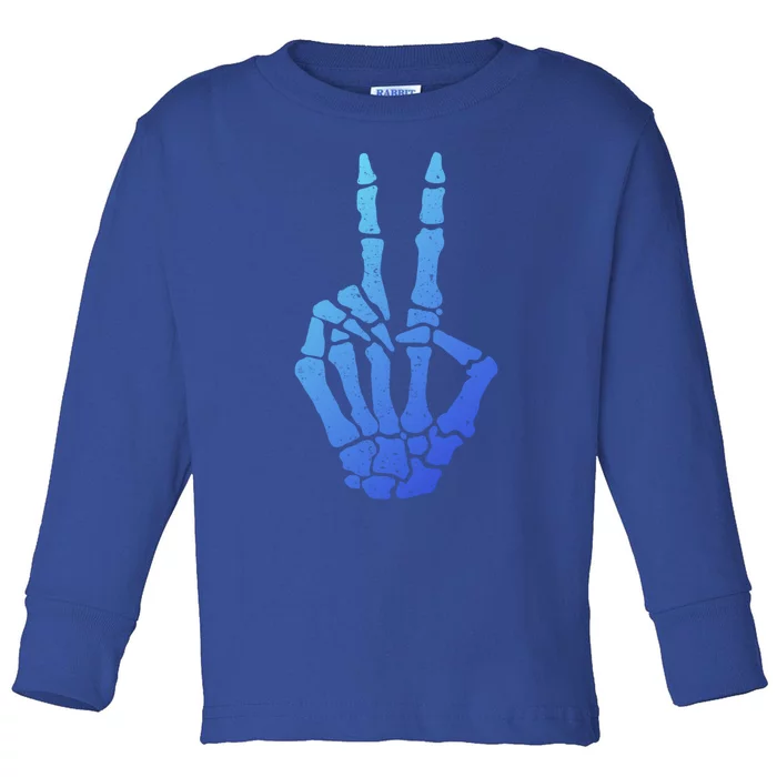 Halloween Skeleton Hand Peace Sign Funny Costume Gift Toddler Long Sleeve Shirt