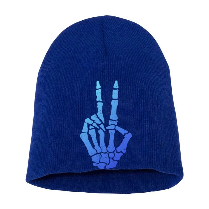 Halloween Skeleton Hand Peace Sign Funny Costume Gift Short Acrylic Beanie