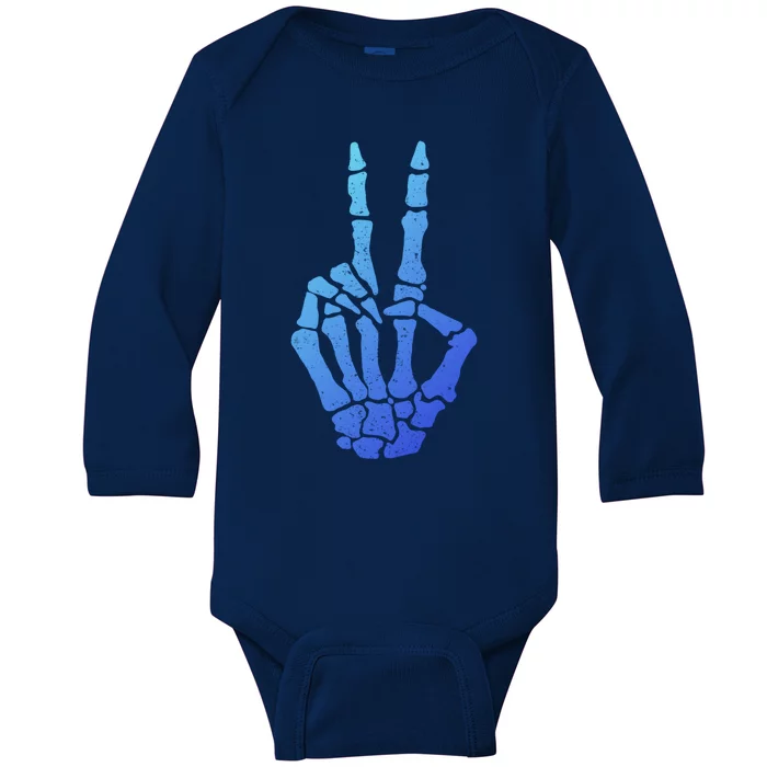 Halloween Skeleton Hand Peace Sign Funny Costume Gift Baby Long Sleeve Bodysuit