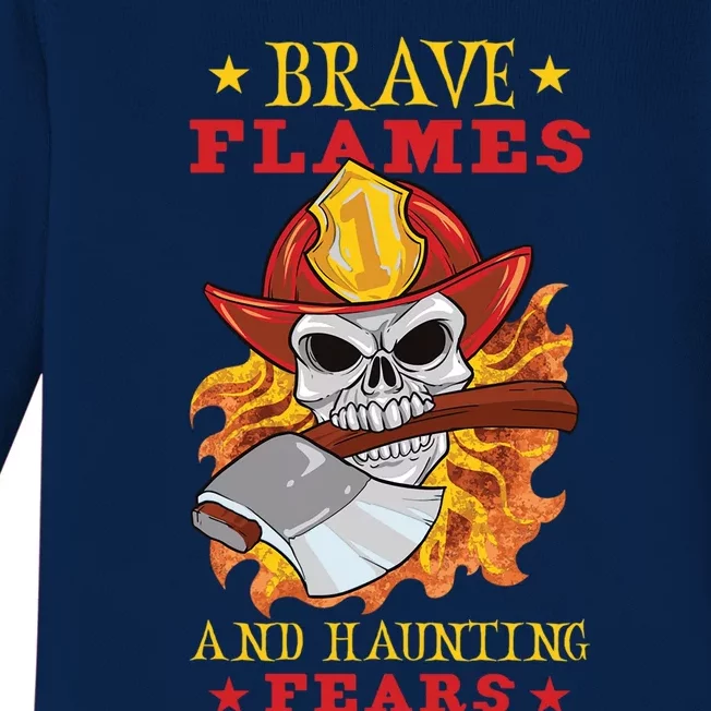 Horror Spooky Halloween Firefighter Firefighting Rescue Funny Gift Baby Long Sleeve Bodysuit