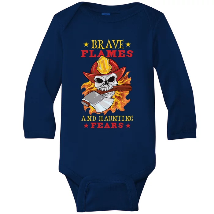 Horror Spooky Halloween Firefighter Firefighting Rescue Funny Gift Baby Long Sleeve Bodysuit