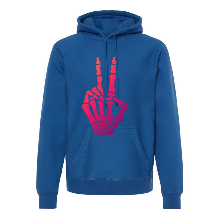 Halloween Skeleton Hand Peace Sign Funny Costume Gift Premium Hoodie