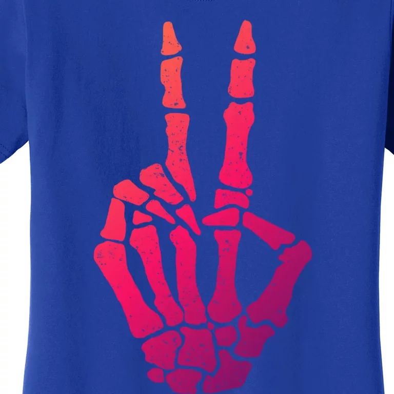 Halloween Skeleton Hand Peace Sign Funny Costume Gift Women's T-Shirt