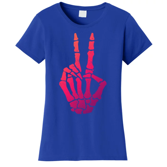 Halloween Skeleton Hand Peace Sign Funny Costume Gift Women's T-Shirt