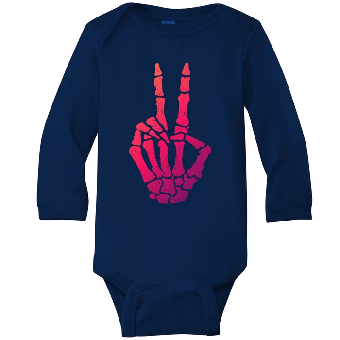 Halloween Skeleton Hand Peace Sign Funny Costume Gift Baby Long Sleeve Bodysuit