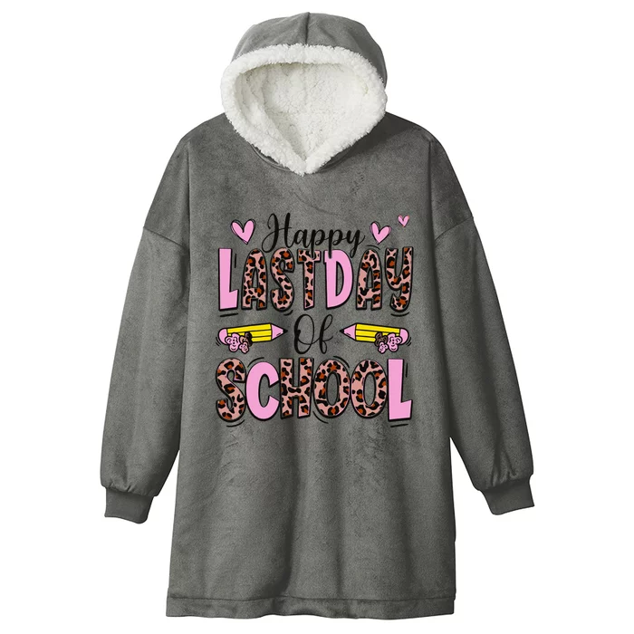 Hello Summer Happy Last Day Of School Leopard Hooded Wearable Blanket