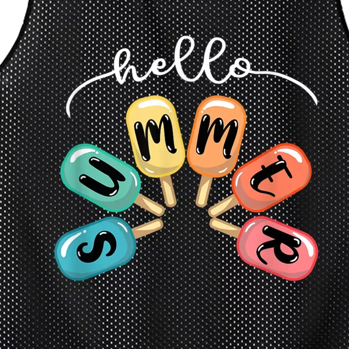 Hello Summer Ice Cream Popsicle Lovers Summer Mesh Reversible Basketball Jersey Tank