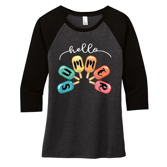 Hello Summer Ice Cream Popsicle Lovers Summer Women's Tri-Blend 3/4-Sleeve Raglan Shirt