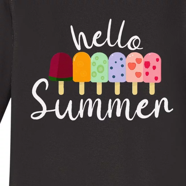 Hello Summer Ice Cream Popsicle Dessert Lover Baby Long Sleeve Bodysuit