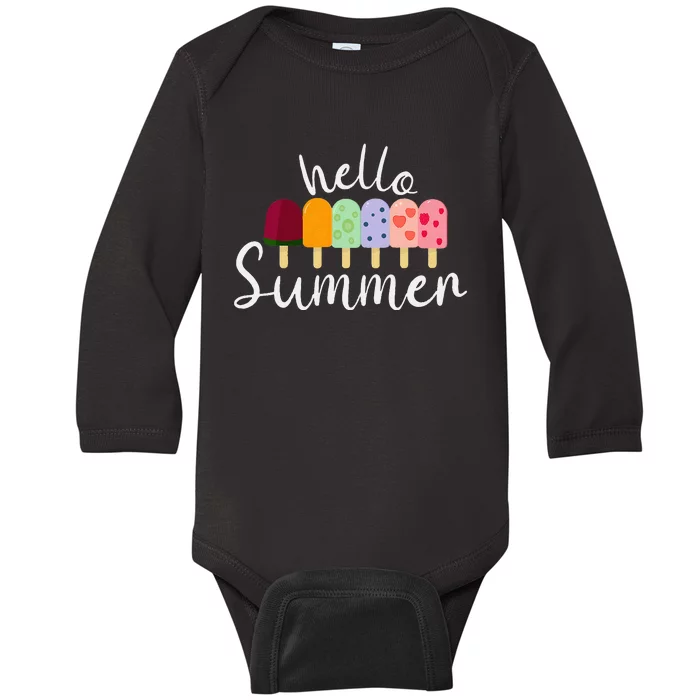 Hello Summer Ice Cream Popsicle Dessert Lover Baby Long Sleeve Bodysuit