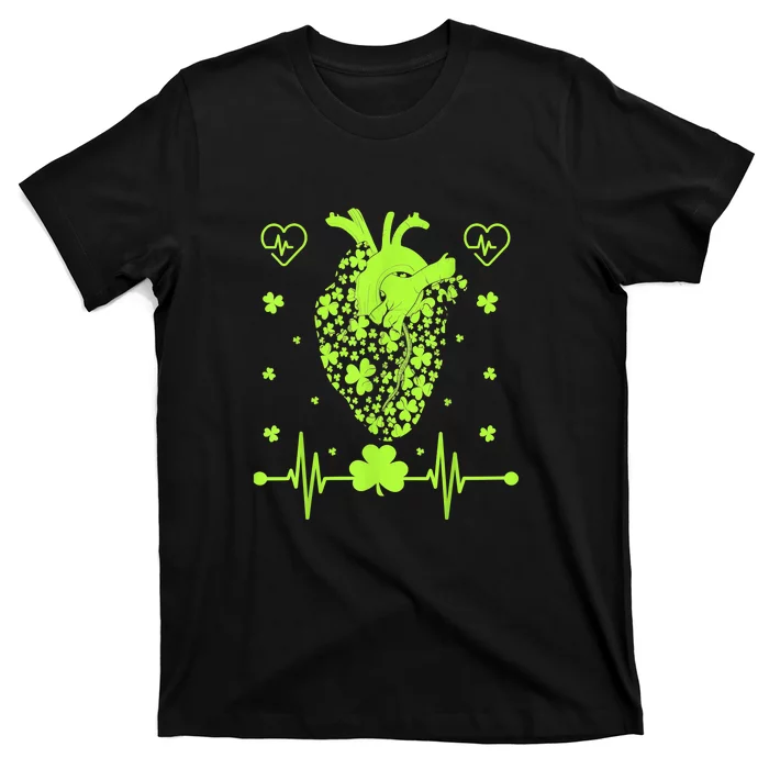 Heartbeat Shamrock Irish Lucky Clover St Patricks Day Gifts T-Shirt