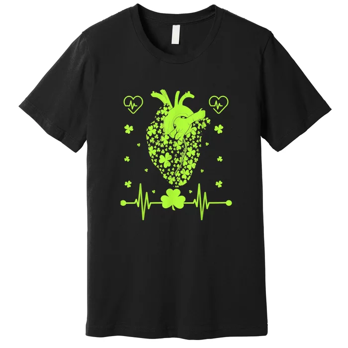 Heartbeat Shamrock Irish Lucky Clover St Patricks Day Gifts Premium T-Shirt