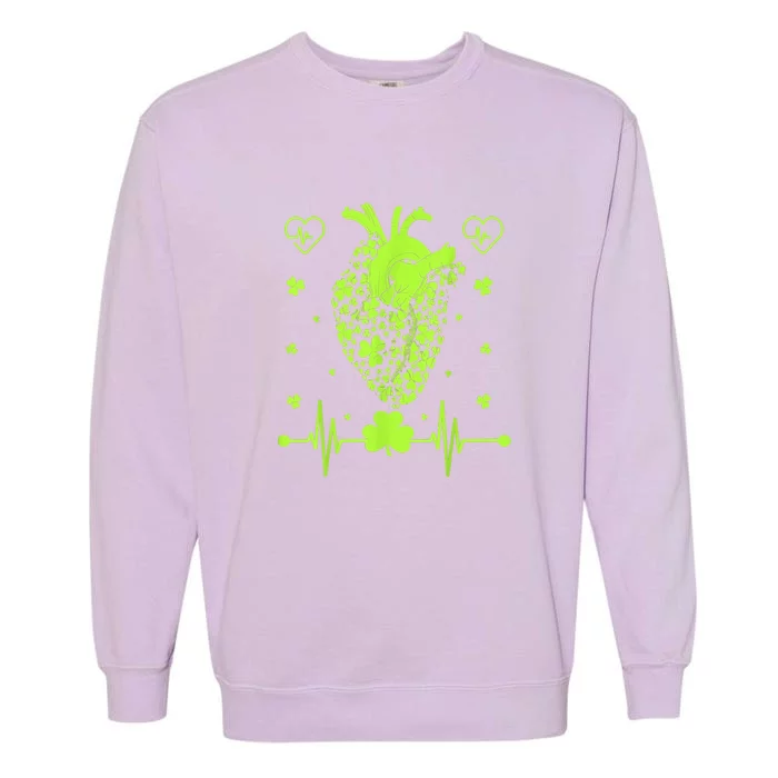 Heartbeat Shamrock Irish Lucky Clover St Patricks Day Gifts Garment-Dyed Sweatshirt