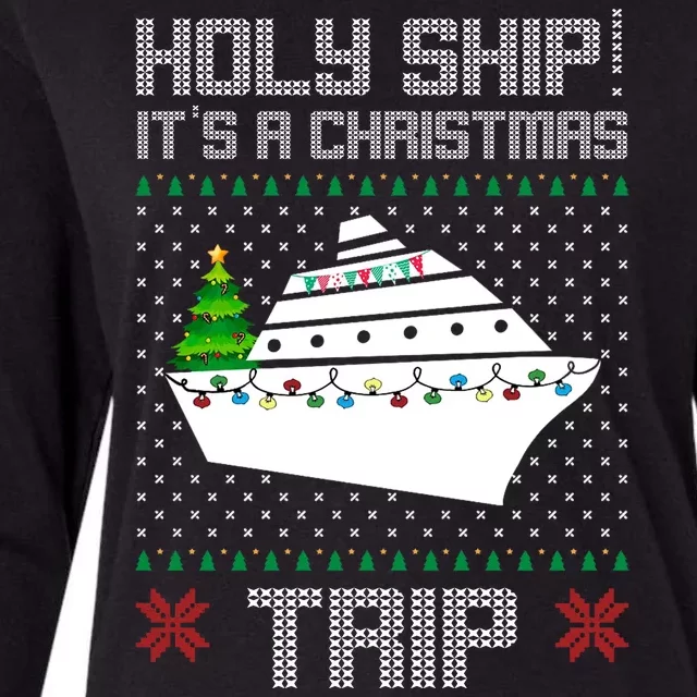 Holy Ship It's A Christmas Trip Family Vacation Cruise Womens Cotton Relaxed Long Sleeve T-Shirt